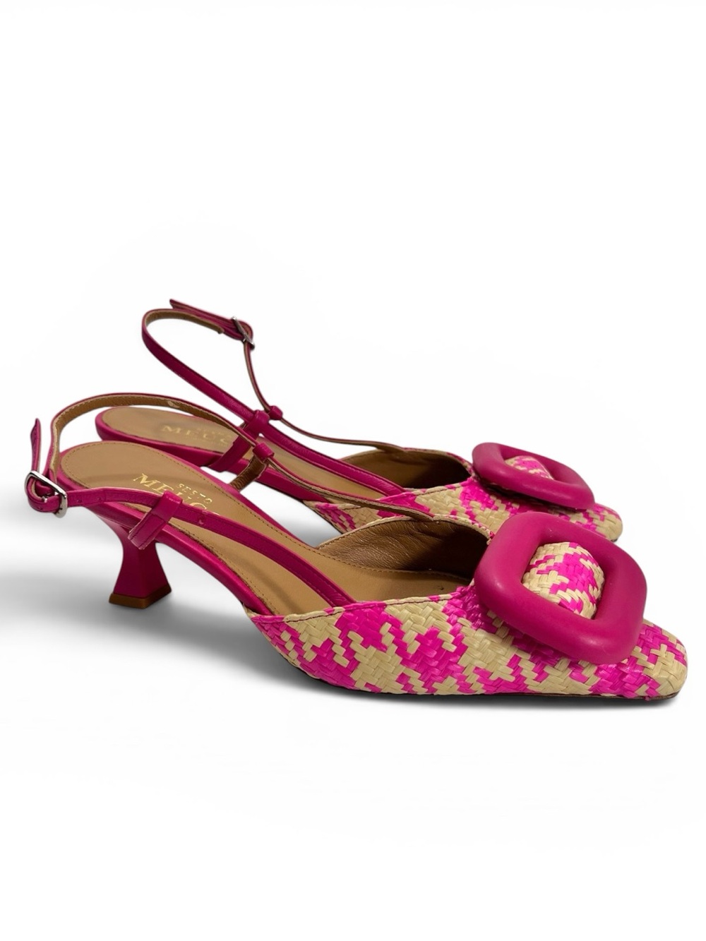 Sesto Meucci Woven Houndstooth Slingback Kitten Heels